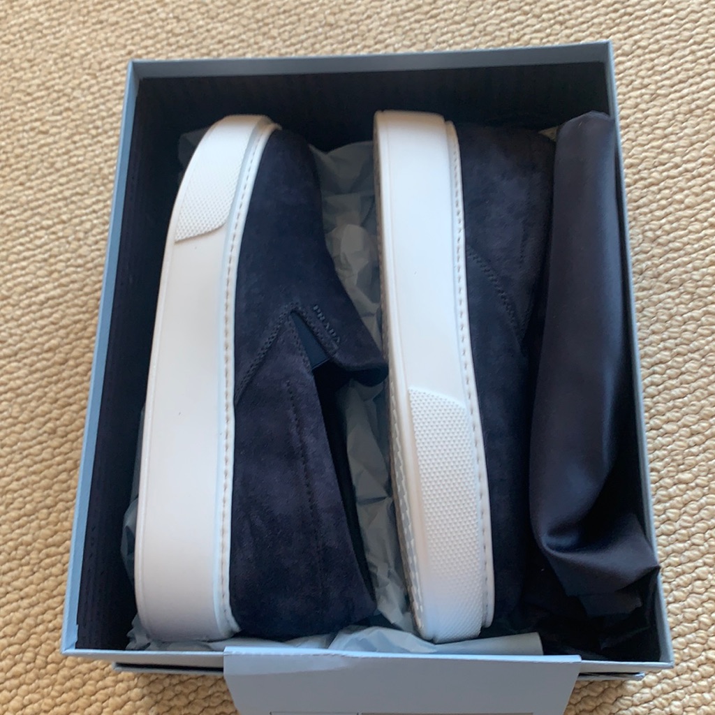 Prada Navy Suede Platform Slides